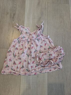 Mud Pie Pink Floral Muslin Dress and Bloomers